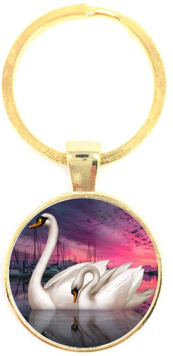 Sleutelhanger Glas - Zwanen