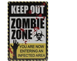 Wandbord – Zombie zone - Retro - Wanddecoratie – Reclame bord – Restaurant – Kroeg - Bar – Cafe - Horeca – Metal Sign – 20x30cm