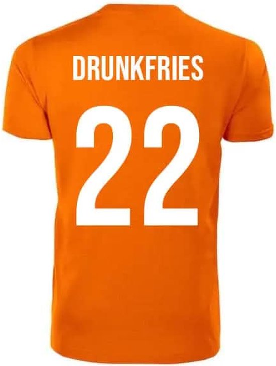 Oranje T-shirt - Drunkfries - Koningsdag - EK - WK - Voetbal - Sport - Unisex - Maat M
