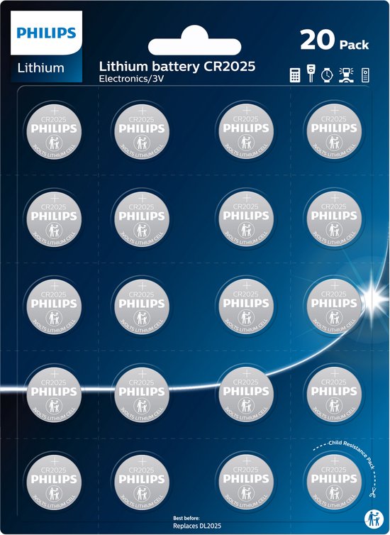 Philips CR2025 Lot de 20