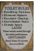 Wandbord – Toilet rules - WC regels - Retro - Wanddecoratie – Reclame bord – Restaurant – Kroeg - Bar – Cafe - Horeca – Metal Sign – 20x30cm