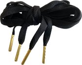 Schoenveter-Plat -zwart met gouden tip - 110cm lang x 10mm breed