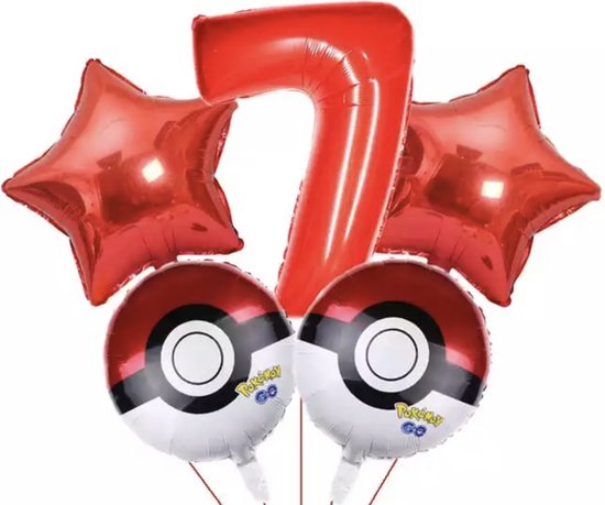 Pokemon feestversiering-Pokemon Ballonnen-Pikachu Ballon-Pokemon Feestpakket-Kinderfeestje Pokemon-Verjaardagsfeest-Ballonnen Pakket-Leeftijd Ballon 7 jaar-Ballonnen 5 stuks-Pikachu Ballon-Verjaardag jongen/Pokemon/Themafeest Pokemon/Pikachu/Pokebol
