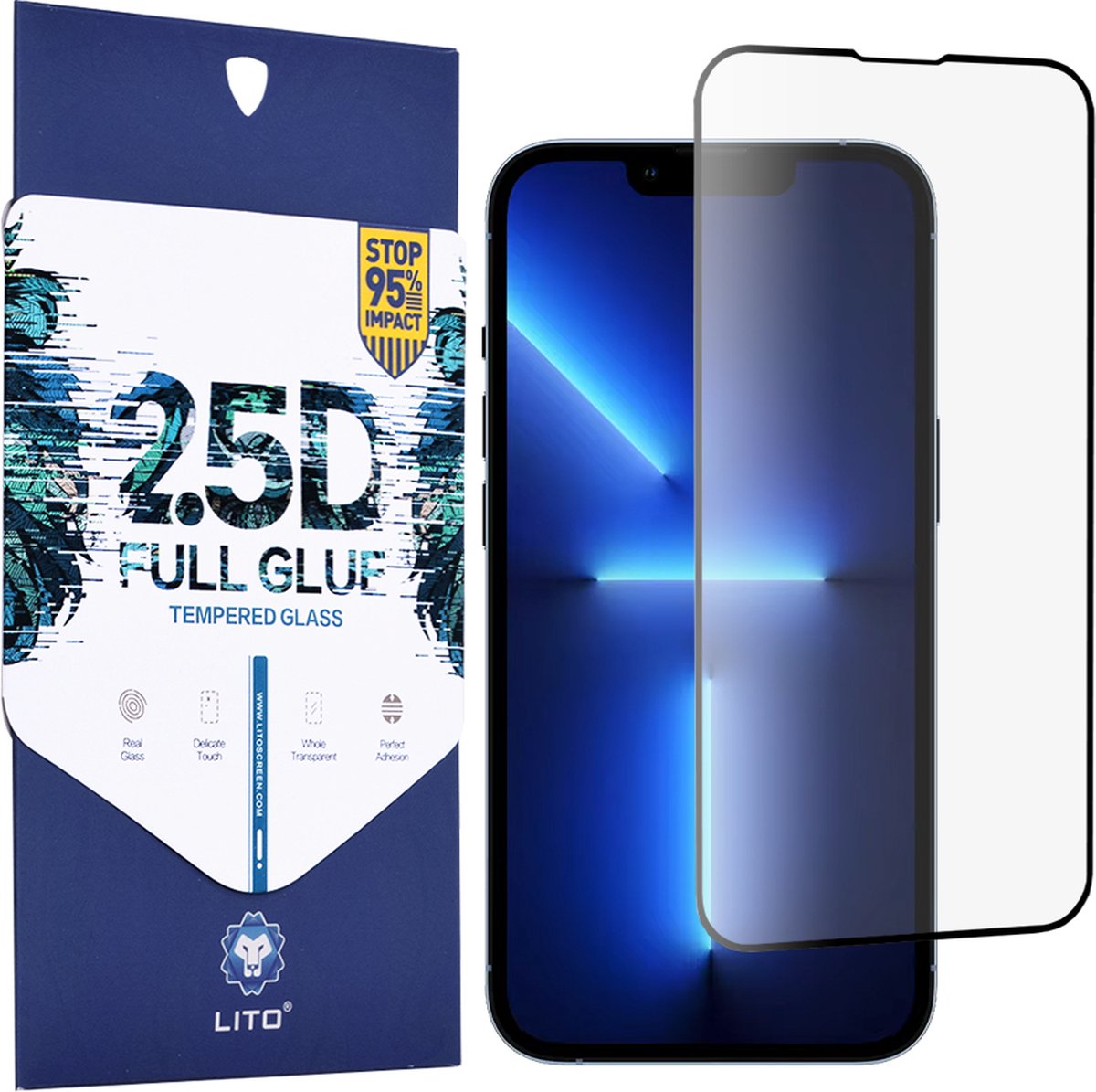 LITO - 2.5D FullGlue Glass - Tempered glass - Screen protector - Iphone 14 Pro Max - Zwarte rand