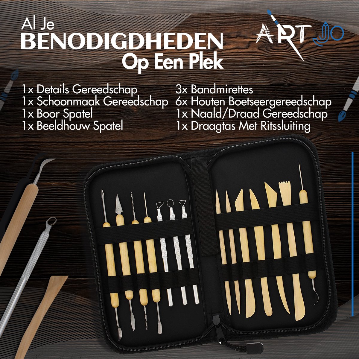ArtJo 14-delige Klei Gereedschap Pottenbakken Boetseren Boetseer Set - Beeldhouwen - Boetseergereedschap - Spatels/Mes/Mesjes/Mirettes - Keramiek/Polymeer/Boetseerklei - Modelleer - Kleigereedschap — afbeelding 7