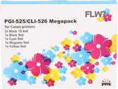 FLWR - Inktcartridge / PGI-525 / CLI-526 6-Pack / Zwart en Kleur - geschikt voor Canon
