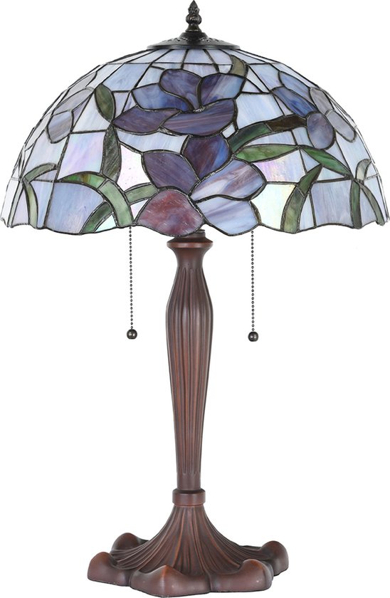 LumiLamp Tiffany Tafellamp Ø 40x60 cm Roze Glas Kunststof Rond Bloemen Tiffany Bureaulamp