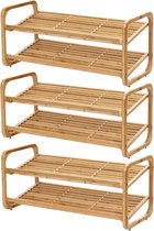 Schoenenrekken - 3 stuks - bamboe hout - stapelbaar - 74 x 33 x 33 cm