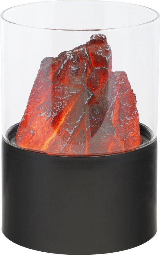 Led sfeerhaard lantaarn - zwart - B15 x H21 cm - op batterijen