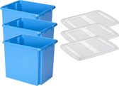 Sunware - Set van 3x opslagbox kunststof 45 liter blauw 45 x 36 x 36 cm met deksel