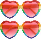 Faram Party - Zonnebrillen - 2x stuks - Hippie Flower Power - hartjes glazen - regenboog kleur