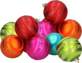 Kerstballen - 12x stuks - kunststof - gekleurd - 8 cm - glitter rand