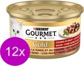 12x Gourmet Gold - Fijne Hapjes Kalkoen & Eend - Kattenvoer - 85g