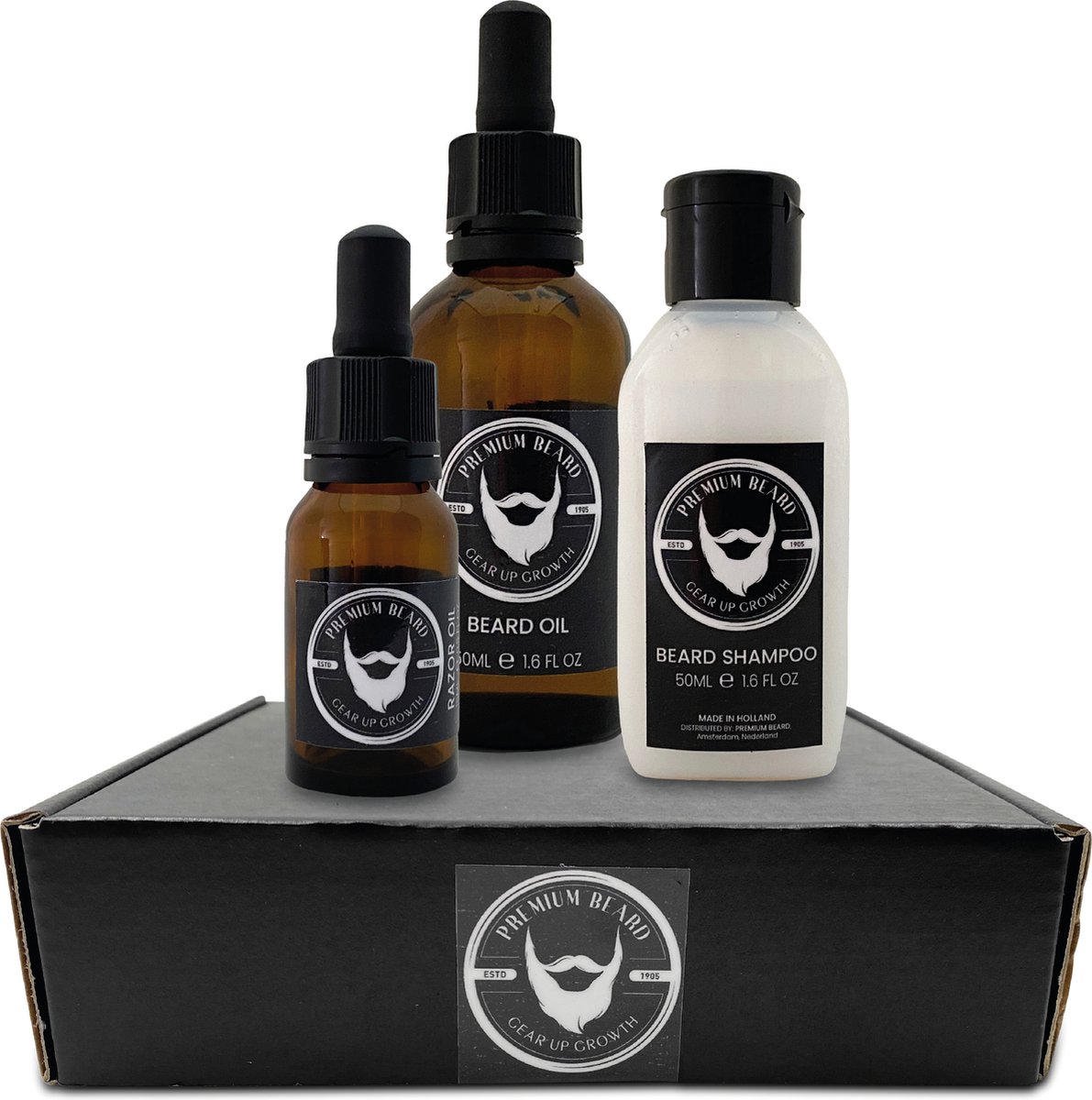 Premium Beard - Luxe Giftset - Barber Cadeau - Baardolie - Baardshampoo - Scheermes onderhoud