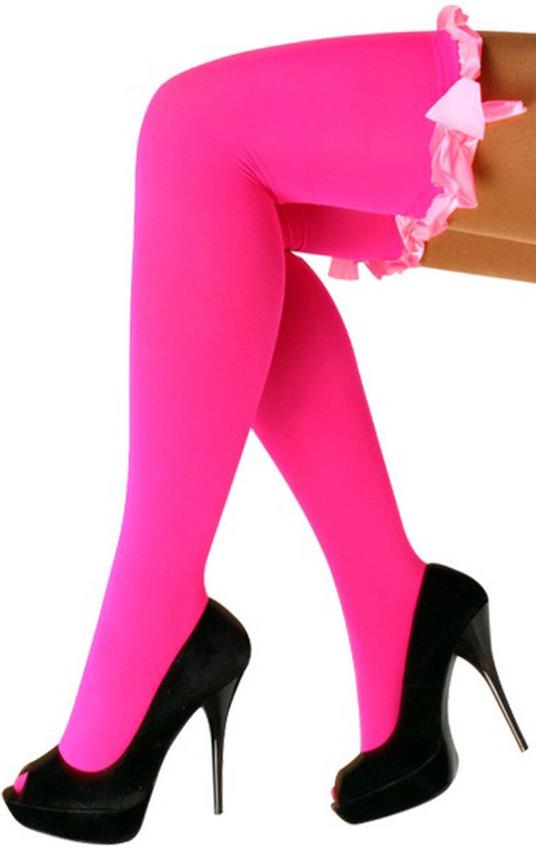 KIMU® Roze Kniekousen Overknee Sokken Strikjes Sexy Schoolmeisje Flamingo - Dames Kousen Kniesokken Pantysokken Jarretels Pantykousen Festival