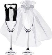 2-delige Bride and Groom glas decoratie set - trouwen - huwelijk - bruiloft - bruid - bruidegom - decoratie
