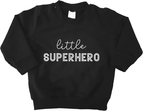 Sweater voor baby - Little Superhero - Zwart - Maat 80 - Peuter - Dreumes - Cadeau  - Babyshower - Babykleding - Jongens - Boy - Jongenskleding