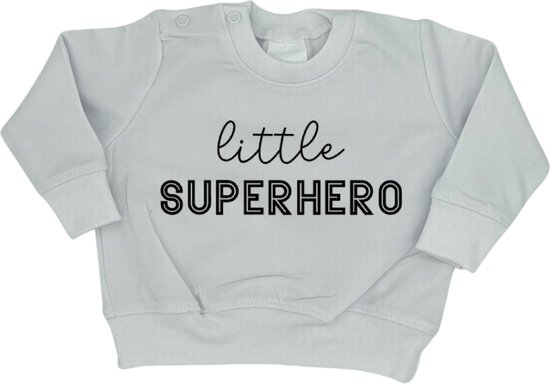 Sweater voor baby - Little Superhero - Wit - Maat 56 - Geboorte - Kraamcadeau - Cadeau  - Babyshower - Babykleding - Jongens - Boy - Jongenskleding