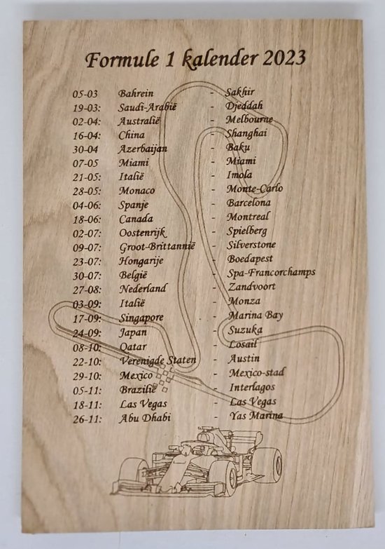 Ondergedompeld Onderhandelen ga winkelen Formule 1 kalender 2023, Max Verstappen - FIA (beuken/eiken wandbord) |  bol.com