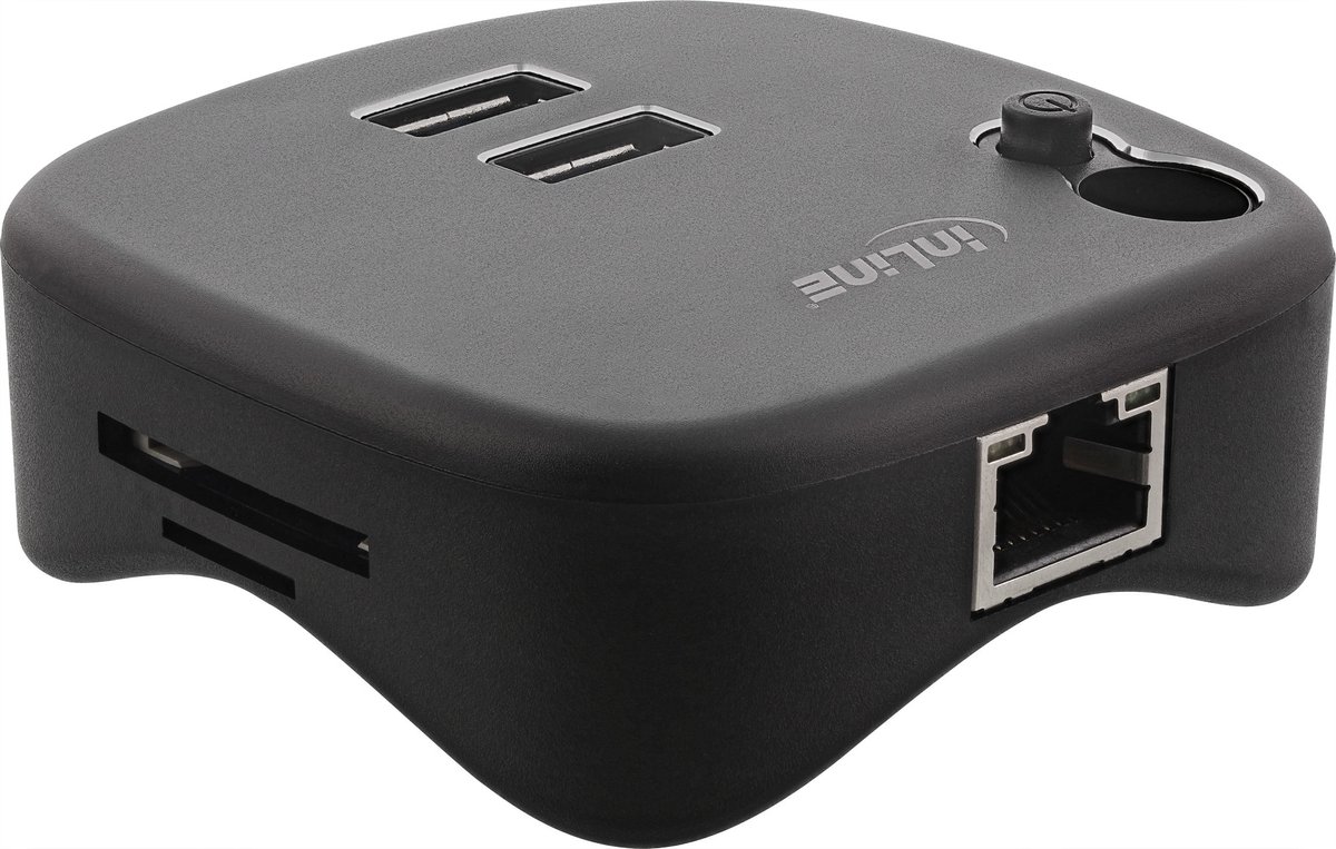InLine USB-A naar RJ45 + 2x USB-A + (Micro) SD adapter | USB3.0 | CAT6 | 0,15 meter