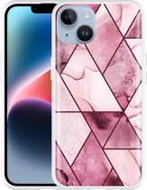 Geschikt voor Apple iPhone 14 Hoesje Roze Marmer Mix - Designed by Cazy