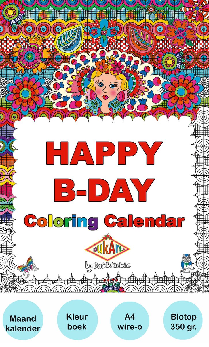Puk Art© | Verjaardagskalender| Verjaardagskalender kleurboek | Kleurboek kalender | Kleurboek voor volwassenen | Kleurboek