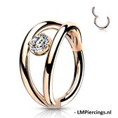 Piercing High Quality Double Hoop met CZ steen rose gold plated 10mm - LMPiercings