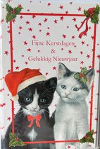 8 Kerstkaarten Franciens katten - zwarte en witte poes kerst kaarten met enveloppen - Fijne Feestdagen