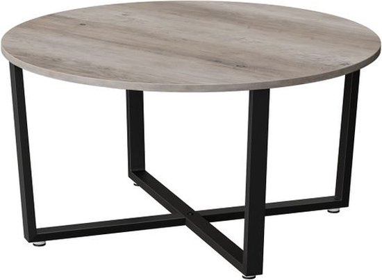 stardis Bijzettafel rond stabiel metalen frame / hout 43xH 44 cm, 2 planken nachtkastje salontafel voor woonkamer slaapkamer eiken look