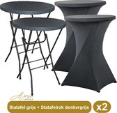 2x Grijze Statafel + Donkergrijze Statafelrok x 2 – 80 cm Dia x 110 cm hoog – Cocktailtafel – Hoge staan tafel – Breed Blad – Inclusief Dokergrijze Statafelhoes – Staantafelrok Stretch Rok – Horeca Statafel Grijs met Staantafelhoes Donkergrijs