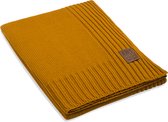 Knit Factory Uni Gebreid Plaid - Woondeken - plaid - Wollen deken - Kleed - Oker - 160x130 cm