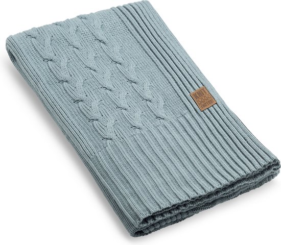 Knit Factory Sasha Gebreid Plaid XXL - Bedsprei - Woondeken - Kleed - Stone Green - 280x130 cm