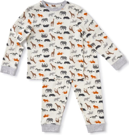 Little Label Pyjama Jongens Maat 110-116/6Y - beige, bruin, grijs, oranje - Safari - Pyjama Kind - Zachte BIO Katoen