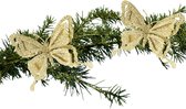 Kerstboom vlinders op clip - 14 cm - 2x stuks - goud glitter - kunststof