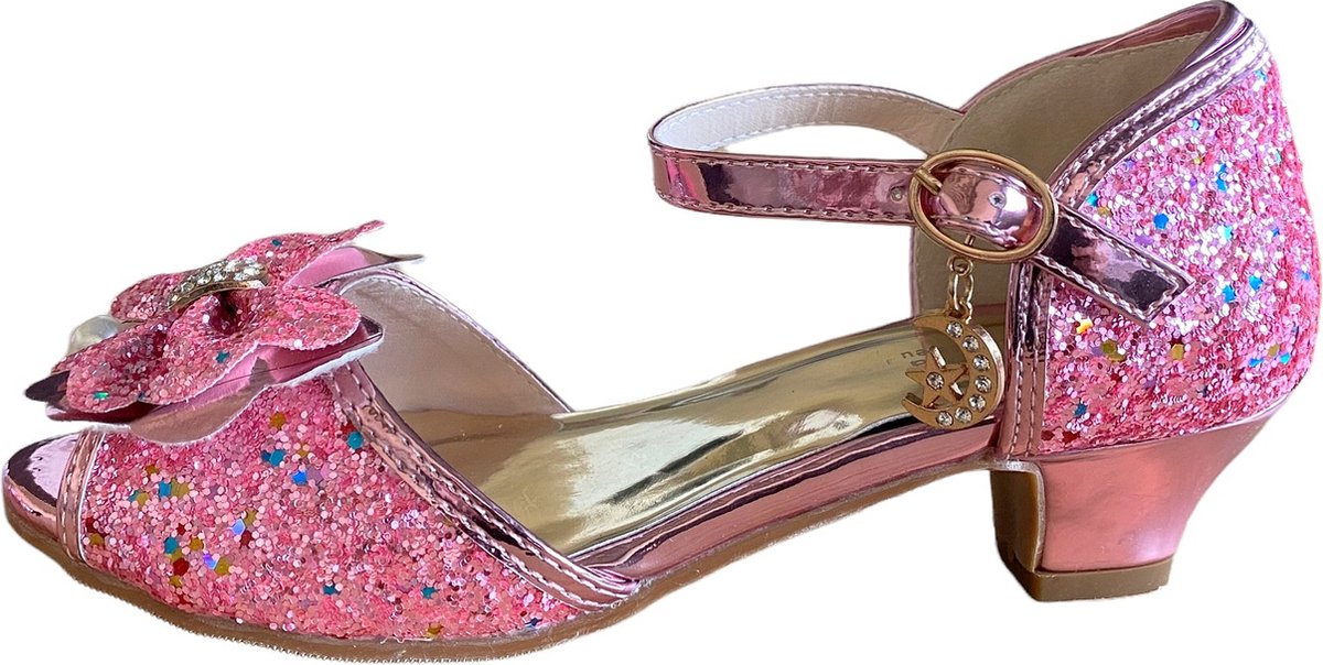Elsa prinsessen schoenen roze glitter strikje maat 27 binnenmaat