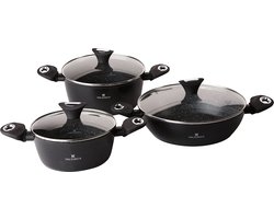 Valdinox Amaro 6 delige exclusieve pannenset met keramische coating zwart - kookpannenset - gehard glazen deksels - hoogwaardige materialen