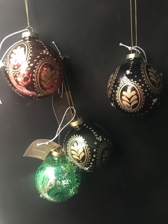 Set van 4 glazen retro kerstballen vintage design ornamenten