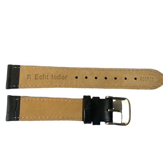 Bracelet de montre-24mm-cuir véritable-noir-fourré-croco-boucle couleur or souple-24 mm