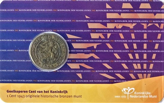 Afbeelding van het spel Geelkoperen 1 cent 1943 in coincard