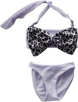 Maat 140 Bikini zwemkleding wit panterprint badkleding met strik voor baby en kind zwem kleding witte badkleding