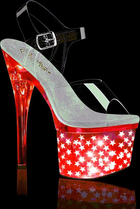 Pleaser - DISCOLITE-708STAR Sandaal met enkelband, Paaldans schoenen - US 9 - 39 Shoes - Transparant