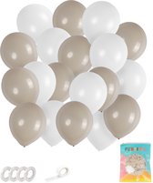 Festivz 40 stuks Lichtbruin Witte Ballonnen met Lint – Decoratie – Feestversiering - Papieren Confetti – Light Brown  - White - Light Brown Latex - White Latex - Verjaardag - Bruiloft - Feest
