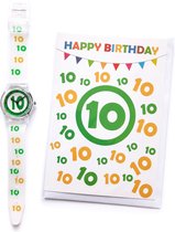 Wenskaart 10 Jaar Happy Birthday  + Verjaardag Horloge kind 10 Jaar - HOR-10