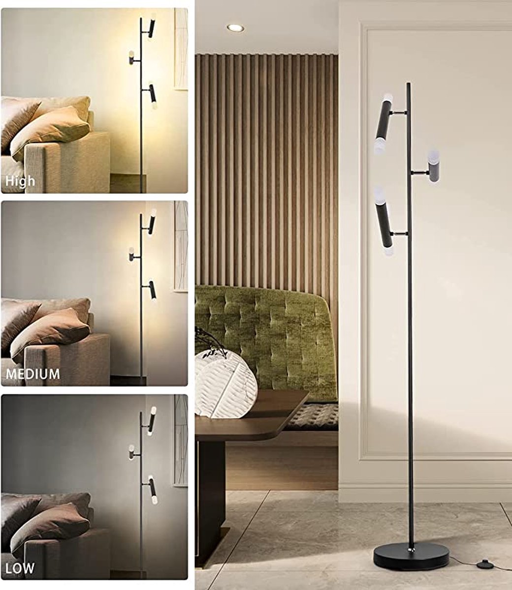 HOMCOM staande lamp vloerlamp stalamp plank hout Scandinavisch grijs