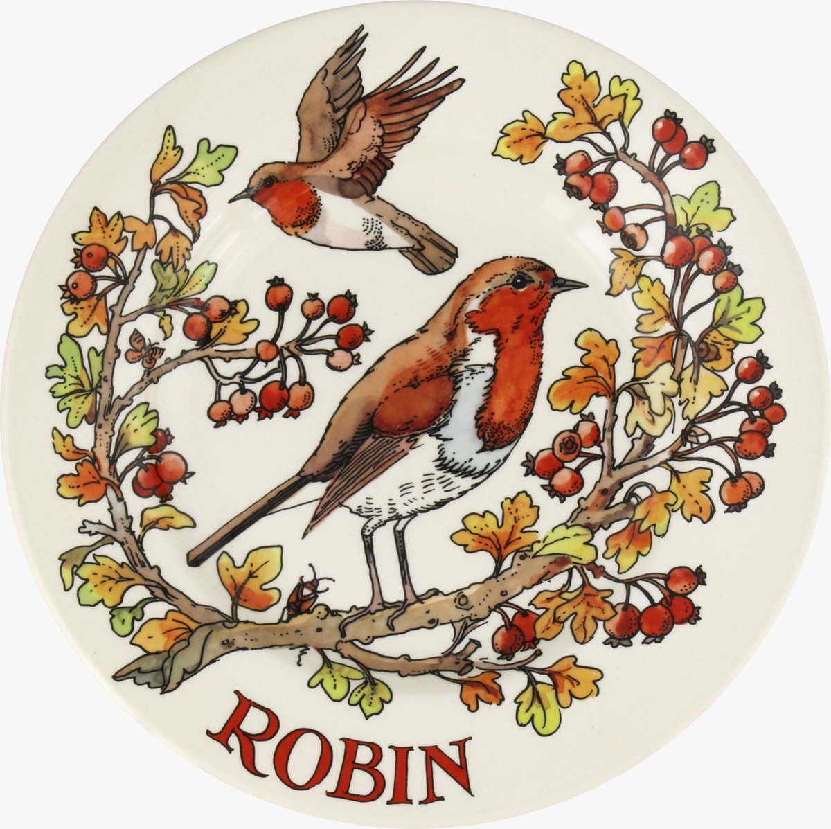 Emma Bridgewater Plate 8,5 Inch (21,5 cm) Birds In The Hedgerow Rosehip & Robin