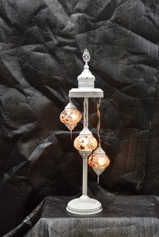 Lampe de table turque 3 boules de verre Lampadaire oriental mosaïque marron