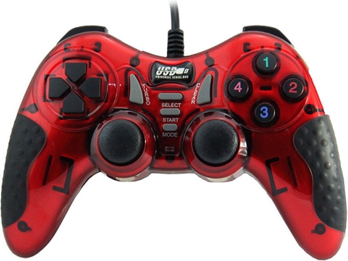 USB gamecontroller met 1.8m draad - voor PC – Rood