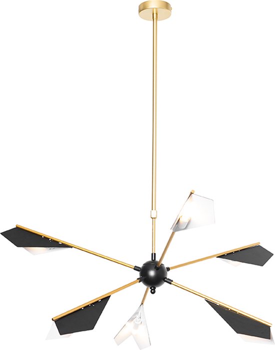 QAZQA sinem - Design Hanglamp voor boven de eettafel | in eetkamer - 6 lichts - Ø 93 cm - Zwart Goud - Woonkamer | Slaapkamer | Keuken