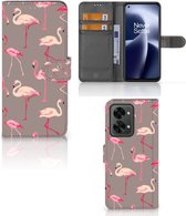 Hoesje met naam OnePlus Nord 2T Wallet Book Case Flamingo
