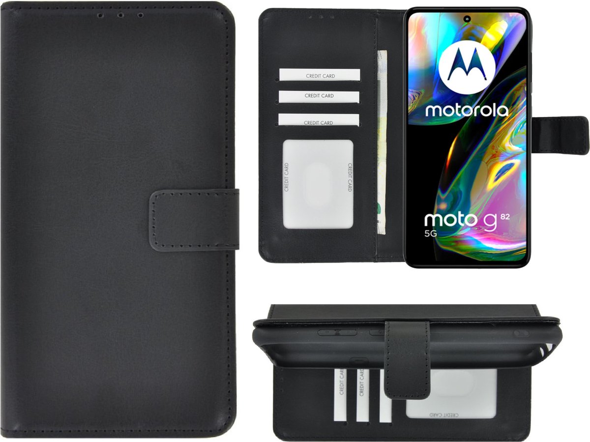 MoDo hoesje Geschikt voor Motorola Moto G82 - Kunstleer Book Case - Zwart